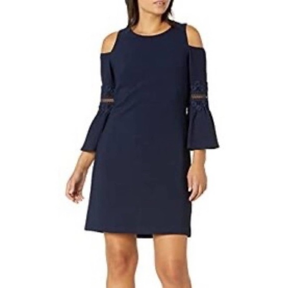 Eliza J Dresses & Skirts - Eliza j cold shoulder navy bell sleeve dress